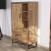 Sale Petit vaisselier en acacia avec portes, niches et tiroirs "Baltik" style industriel Vaisselier|Buffet Et Bahut