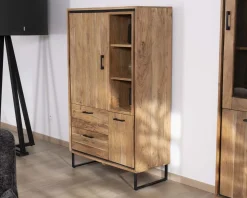 Sale Petit vaisselier en acacia avec portes, niches et tiroirs "Baltik" style industriel Vaisselier|Buffet Et Bahut