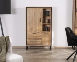 Sale Petit vaisselier en acacia avec portes, niches et tiroirs 