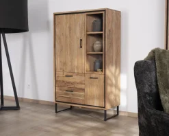 Sale Petit vaisselier en acacia avec portes, niches et tiroirs 