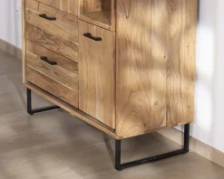 Sale Petit vaisselier en acacia avec portes, niches et tiroirs 