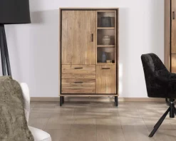 Sale Petit vaisselier en acacia avec portes, niches et tiroirs 