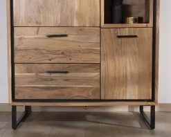 Sale Petit vaisselier en acacia avec portes, niches et tiroirs 