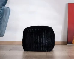 Hot Pouf carré en velours côtelé anthracite "Lizard" esprit cosy chic Décoration
