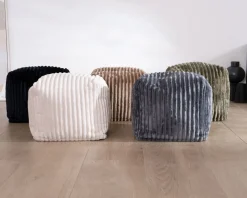 Hot Pouf carré en velours côtelé anthracite 