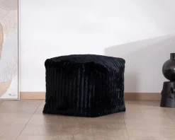 Hot Pouf carré en velours côtelé anthracite 