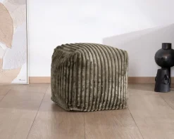Hot Pouf cubique en velours côtelé kaki "Lizard" Décoration