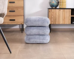Clearance Pouf design pivotant en tissu tramé bleu glacier à reflets lumineux « Flow » esprit scandinave Décoration