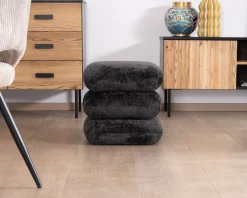 Pouf « Flow » tournant à trois niveaux en tissu tramé gris anthracite au toucher doux Décoration