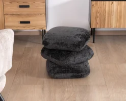 Pouf « Flow » tournant à trois niveaux en tissu tramé gris anthracite au toucher doux Décoration
