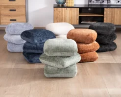 Hot Pouf moderne pivotant « Flow » en tissu tramé bleu nuit finition satinée forme organique Décoration
