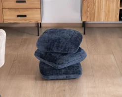 Hot Pouf moderne pivotant « Flow » en tissu tramé bleu nuit finition satinée forme organique Décoration