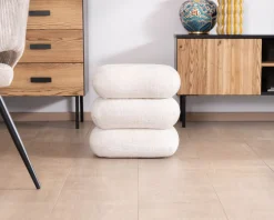 Pouf pivotant « Flow » style contemporain en tissu tramé écru à reflets soyeux Décoration