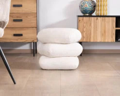 Pouf pivotant « Flow » style contemporain en tissu tramé écru à reflets soyeux Décoration