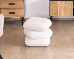 Pouf pivotant « Flow » style contemporain en tissu tramé écru à reflets soyeux Décoration