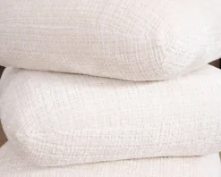 Pouf pivotant « Flow » style contemporain en tissu tramé écru à reflets soyeux Décoration