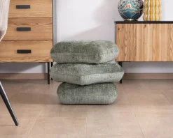 New Pouf tournant esprit zen et contemporain en tissu tramé vert sauge « Flow » Décoration