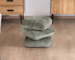 New Pouf tournant esprit zen et contemporain en tissu tramé vert sauge « Flow » Décoration