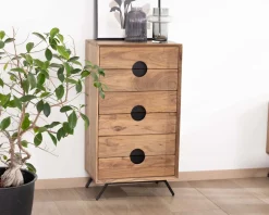 Rangement vertical en acacia 6 tiroirs 