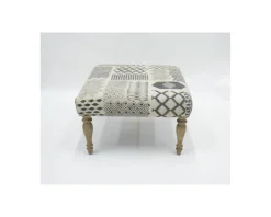 Outlet Repose-pieds gris motif patchwork et pieds en bois naturel 