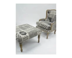 Outlet Repose-pieds gris motif patchwork et pieds en bois naturel 