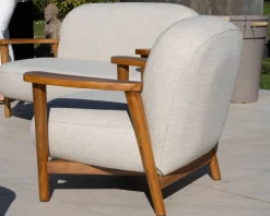 Hot Salon de jardin 3 pièces "Aristochair" en teck tissu d'extérieur blanc cassé Canapé De Jardin|Salon De Jardin
