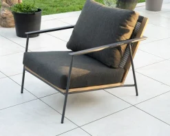 Hot Salon de jardin 3 pièces en aluminium, teck et tissu spécial extérieur gris foncé 