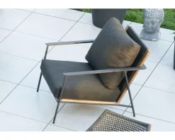 Hot Salon de jardin 3 pièces en aluminium, teck et tissu spécial extérieur gris foncé 