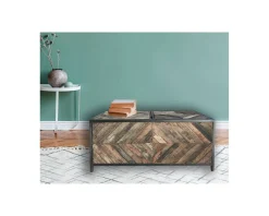 Outlet Table basse bar métal et bois industriel 100cm "Wood" Table Basse Rectangulaire
