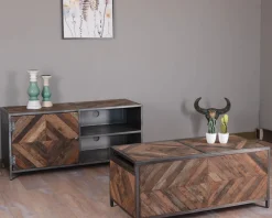 Outlet Table basse bar métal et bois industriel 100cm "Wood" Table Basse Rectangulaire
