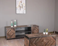 Outlet Table basse bar métal et bois industriel 100cm 