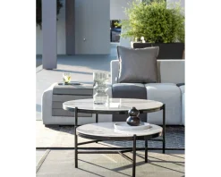 Clearance Table basse blanche et noire, céramique et alu, diam.80 "Lazy Beach" Table Basse Ovale Ou Ronde