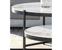Clearance Table basse blanche et noire, céramique et alu, diam.80