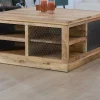 Clearance Table basse carrée avec rangements en métal et bois "Caractère" Table Basse Carrée