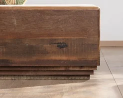 Discount Table basse carrée 100 cm en bois recyclé et plateau marbre blanc 
