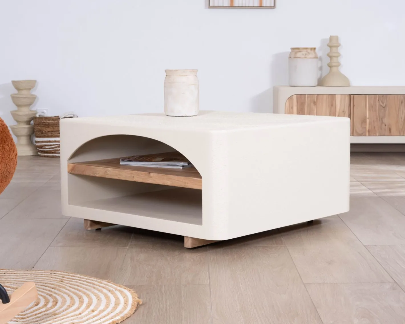 Online Table basse carrée design organique aspect béton sablé "Miona" Table Basse Carrée