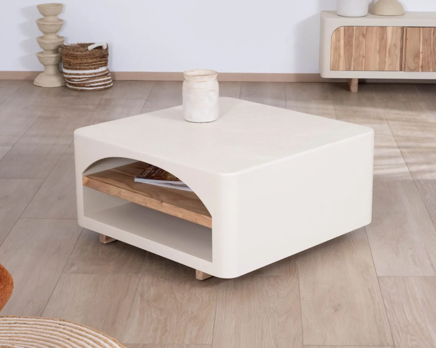 Online Table basse carrée design organique aspect béton sablé "Miona" Table Basse Carrée