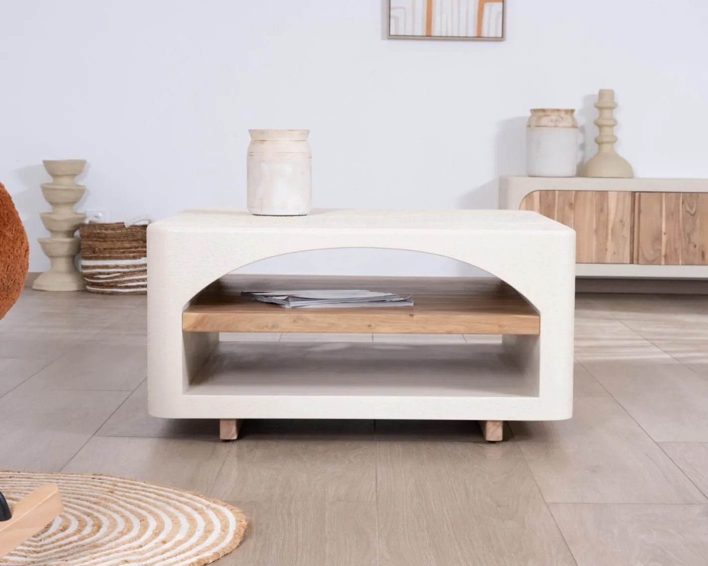 Online Table basse carrée design organique aspect béton sablé "Miona" Table Basse Carrée