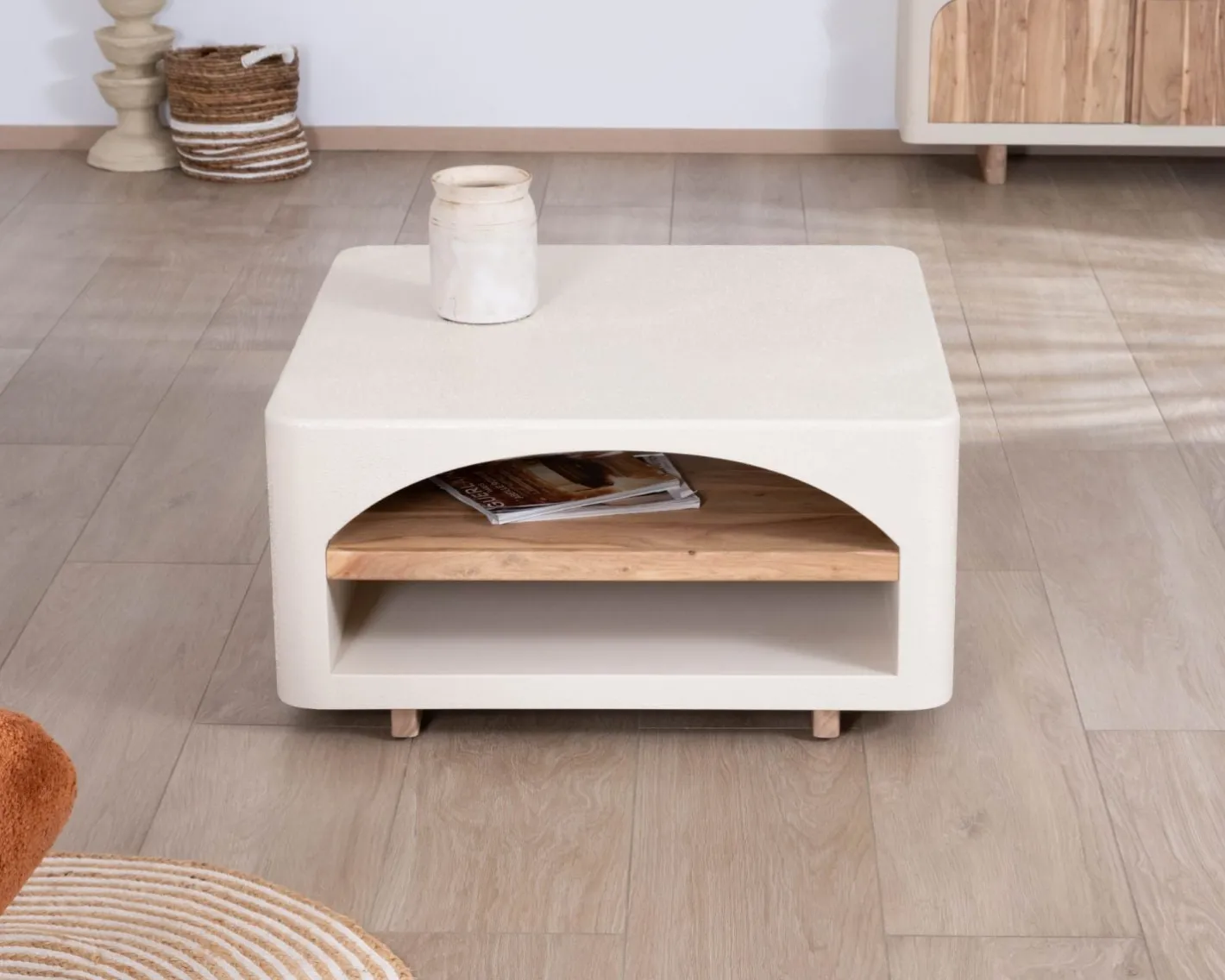 Online Table basse carrée design organique aspect béton sablé "Miona" Table Basse Carrée