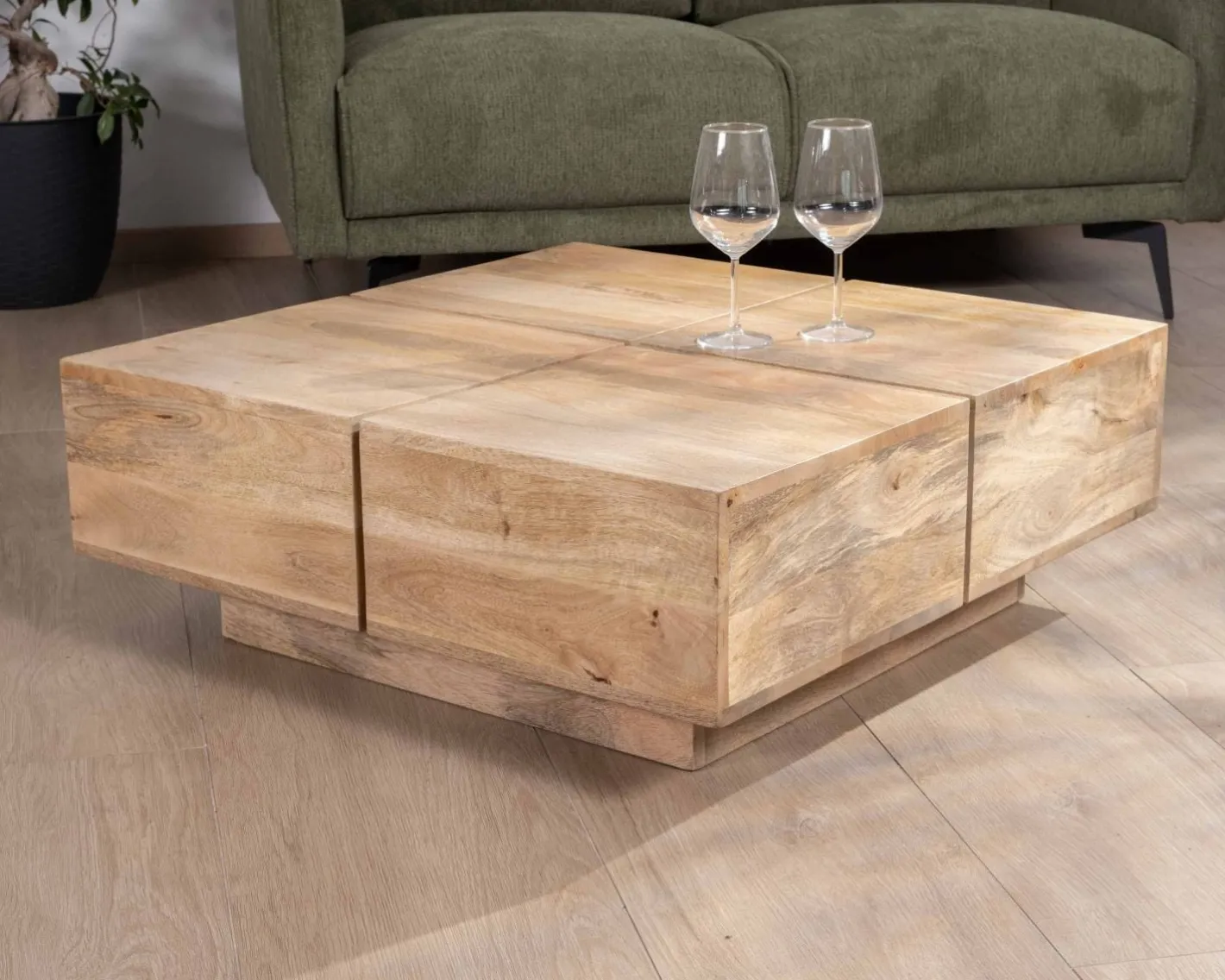Online Table basse carrée style contemporain en bois massif naturel "Pablo" Table Basse Carrée