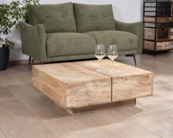 Online Table basse carrée style contemporain en bois massif naturel