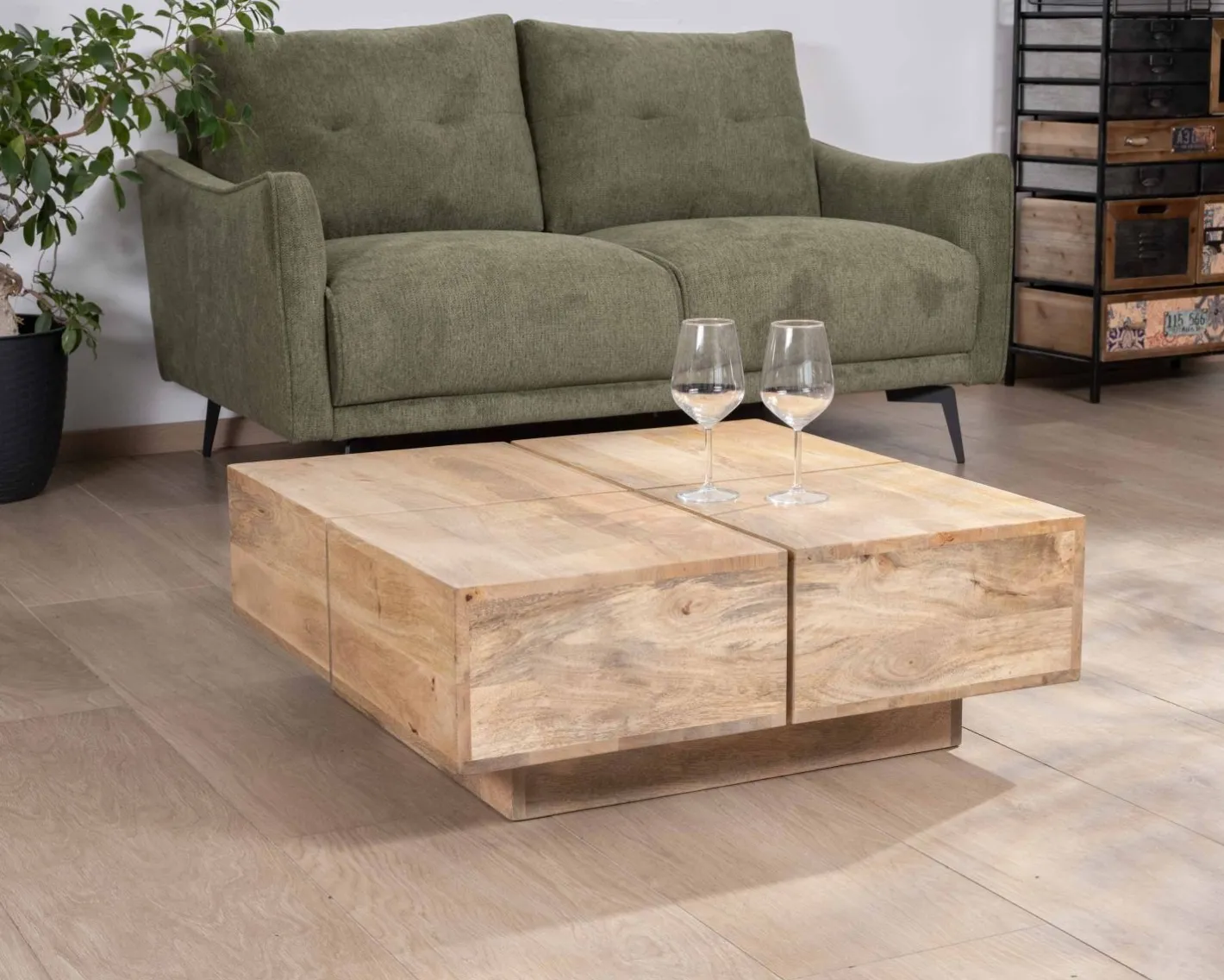Online Table basse carrée style contemporain en bois massif naturel "Pablo" Table Basse Carrée
