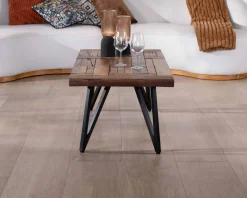 New Table basse 120cm en bois massif recyclé et pieds métal noir 