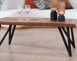 New Table basse 120cm en bois massif recyclé et pieds métal noir 