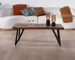 New Table basse 120cm en bois massif recyclé et pieds métal noir 