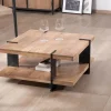 Sale Table basse design avec double plateau carré en bois et pieds métal "Marla" Table Basse Carrée
