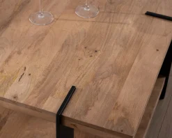Sale Table basse design avec double plateau carré en bois et pieds métal 
