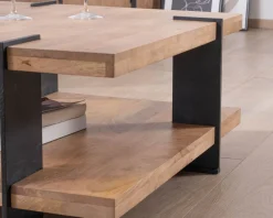 Sale Table basse design avec double plateau carré en bois et pieds métal 