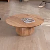 Hot Table basse design en acacia massif ronde avec pied boule "Voluto" Table Basse Ovale Ou Ronde