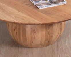 Hot Table basse design en acacia massif ronde avec pied boule 